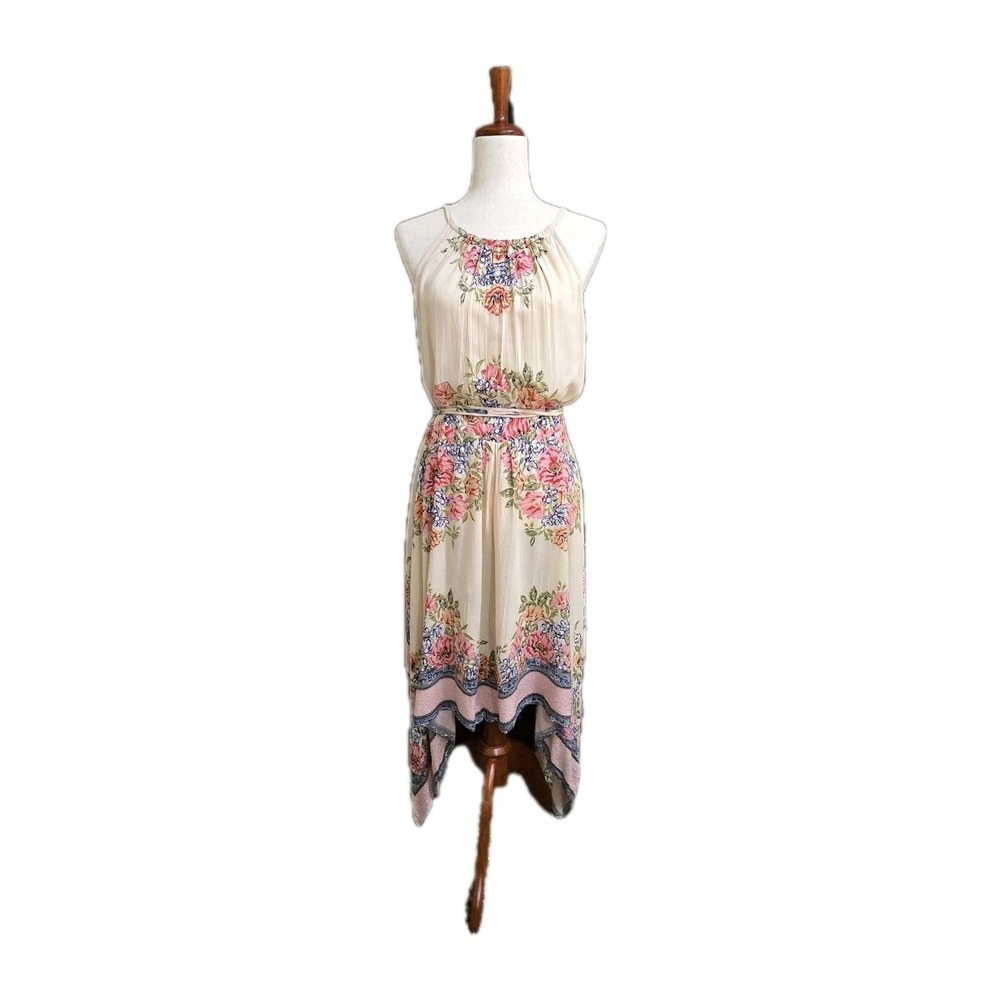Nostalgia‎ Vtg Halter Dress Midi Bandana Cut Floral Cottagecore Fairy Boho XL